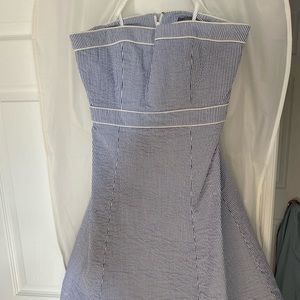 Seersucker strapless dress.